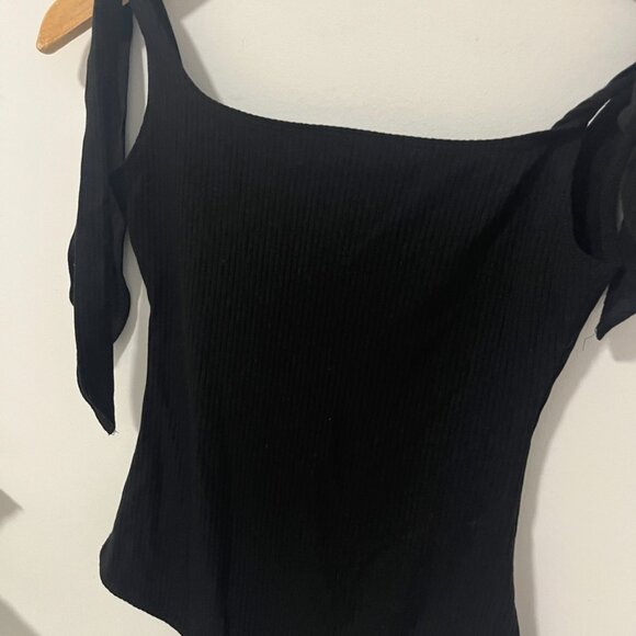 Reformation Black Ribbed Tie Strap Bodysuit Size XS - Picture 5 of 7